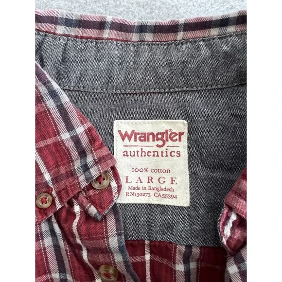 Wrangler Rugged Wear Check Plaid Button Down Shirt Sz Large Western Comfort Gorp - Picture 3 of 12
